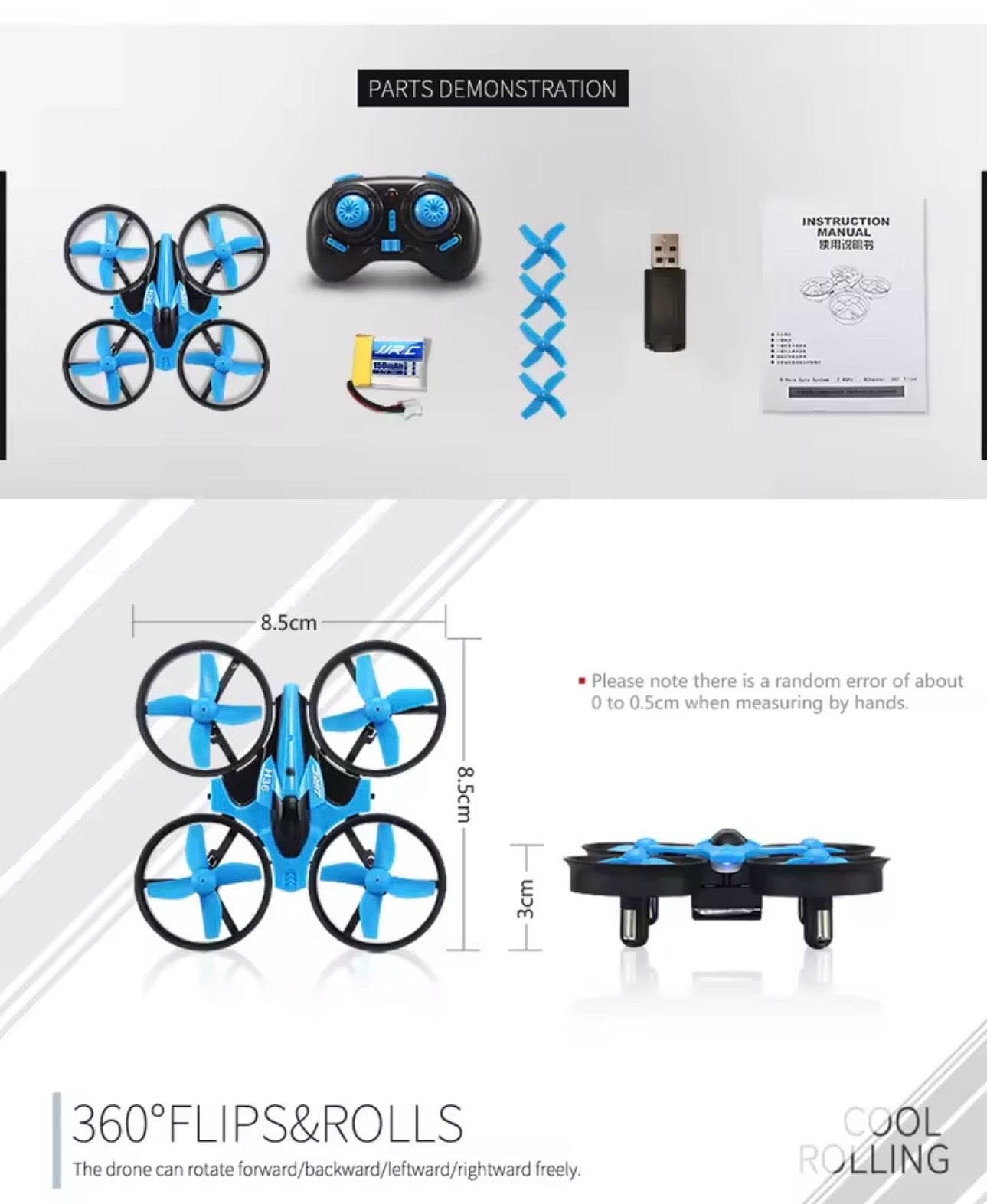 JJRC H36 Mini Drone for Kids and Beginners RC Nano Quadcopter Indoor Small Helicopter Plane with Auto Hovering, 3D Flip, Headless Mode and 3 Batteries, Great Gift Toy for Boys and Girls, Blue Camera