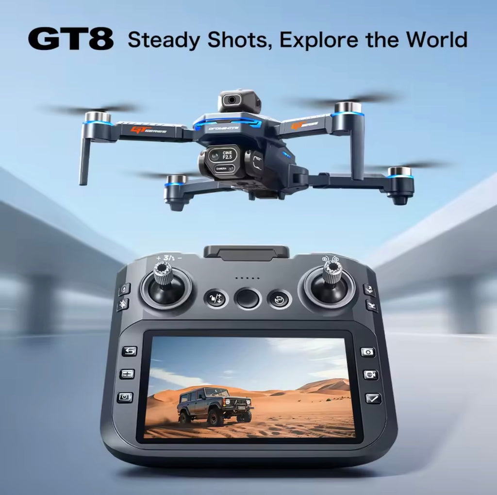 GT8 Drone 2026 GPS 4K HD 360° Dual Cameras 5G WIFI Brushless Motors Obstacle Avoidance Foldable Quadcopter for Steady Shots Aerial Photography Folding Design