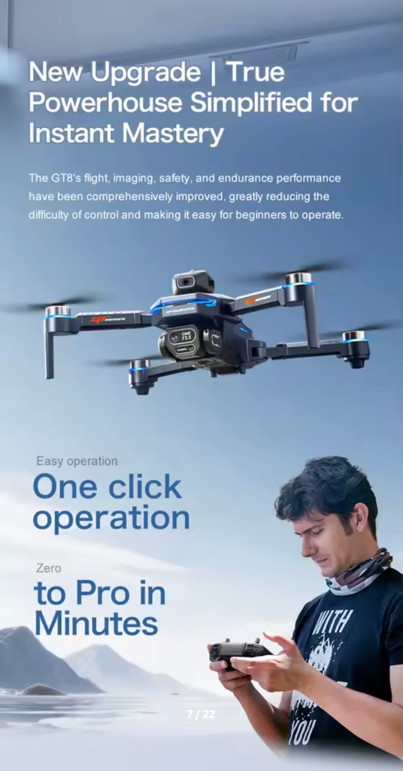 GT8 Drone 2026 GPS 4K HD 360° Dual Cameras 5G WIFI Brushless Motors Obstacle Avoidance Foldable Quadcopter for Steady Shots Aerial Photography Folding Design