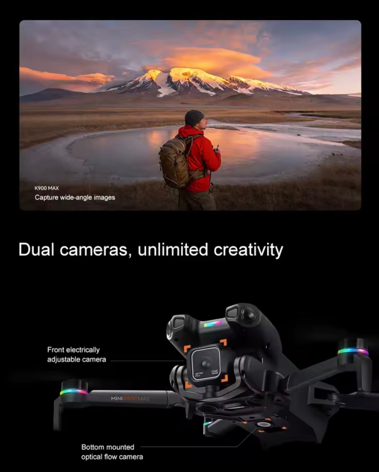 K900 Max GPS Drone 360° Laser Obstacle Avoidance Panoramic Shooting 5G RC Airdrop Device with Optical Flow Positioning Gift Toy for Enthusiasts Camera