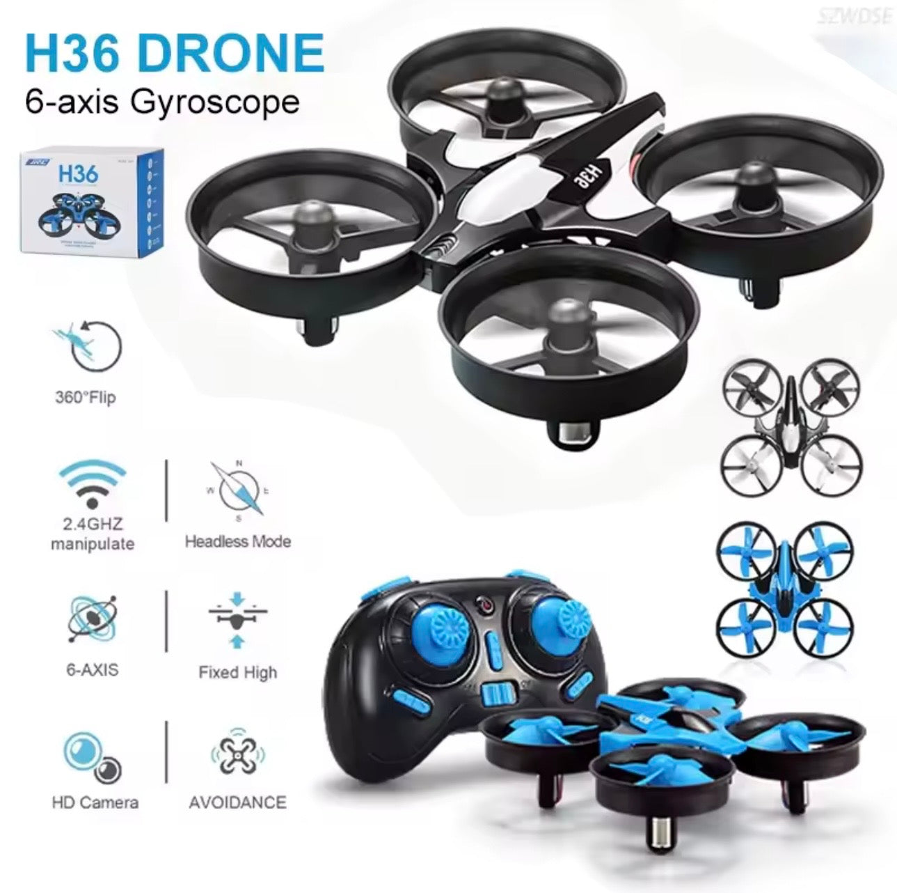 JJRC H36 Mini Drone for Kids and Beginners RC Nano Quadcopter Indoor Small Helicopter Plane with Auto Hovering, 3D Flip, Headless Mode and 3 Batteries, Great Gift Toy for Boys and Girls, Blue Camera