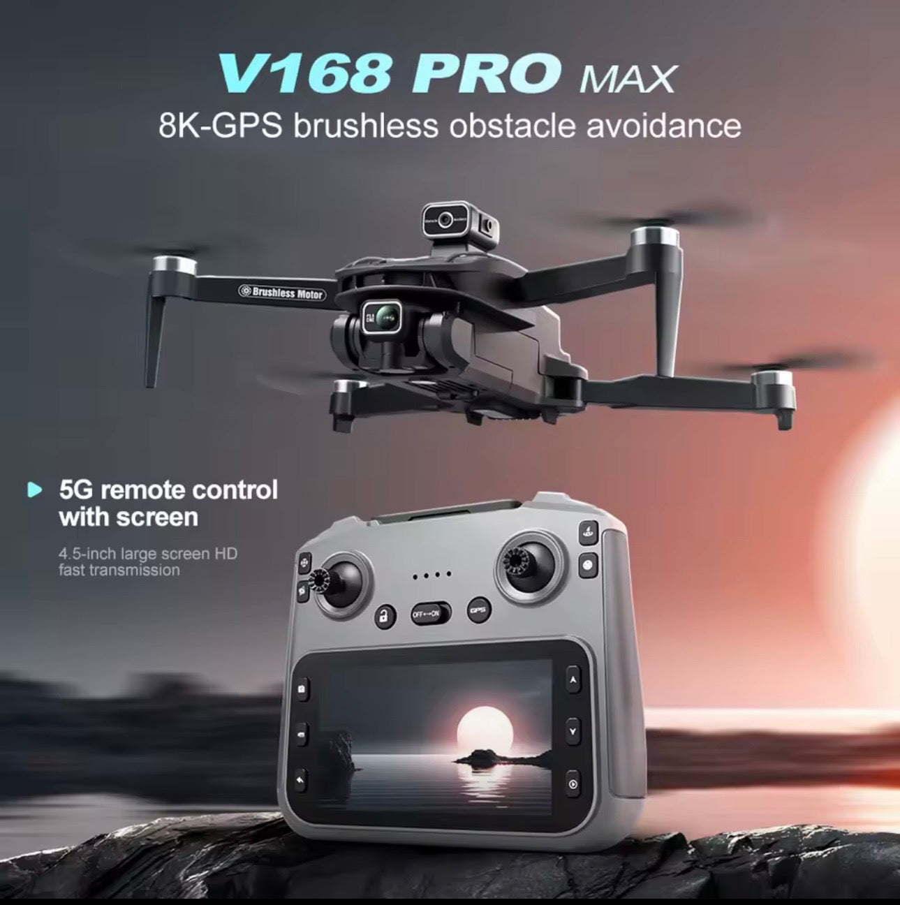 V168 PRO MAX GPS Drone with 8K Camera Aerial FPV Brush Avoiding Obstacle Large Screen Remote Control Folding Drone for Professional Use